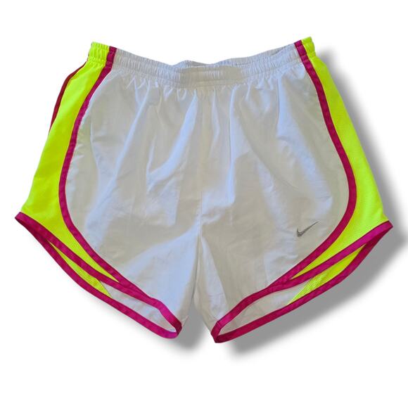 Nike Dri-Fit Tempo Running Shorts White Neon Pink Yellow XS - Picture 1 of 9
